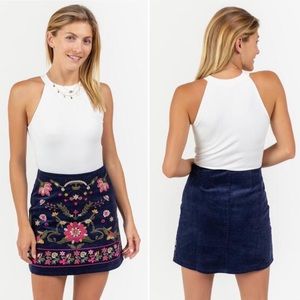 Harper Embroidered Navy Blue Mini Skirt (size S)